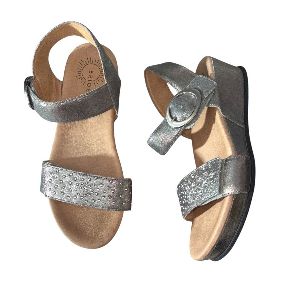 Brioso Huntley Metallic Embellished Sandals Pewter sz 8.5 MINT COND!